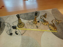 4 db antik fa lámpa, aranyozott, 20-30 cm körüliek, +1 ajándék!!!