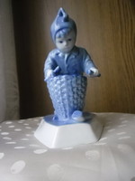 Hand painted zsolnay blue colored flower collecting boy