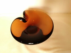 Heavy, nicely curved shape, Czech v. Murano amber brown crystal glass table decoration bowl, offering