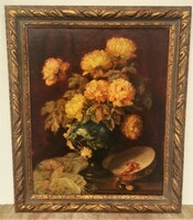 Marguerite Geraud (1879-1969) still life with roses c. Antique painting 99x83cm with original guarantee!!