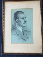 Antik szignózott férfi portré , Homan Károly ( 1894 - 1972 ) .