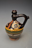 Old earthenware jar, teapot jar, smooth, with gilded decoration. 19cm