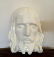 Régi fehér mázas kerámia Jézus fej fali dísz