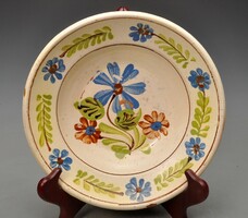 Transylvanian earthenware deep plate, peasant plate. Hand painted. 100 years old.