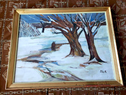 Bér rudolf (1924 - 2004) snowy landscape 60x80cm + frame