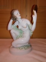 Woman with mirror from Herend, female nude porcelain figure