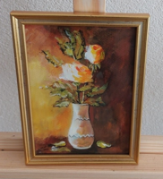 (K) small signed flower still life painting 17x23 cm with frame
