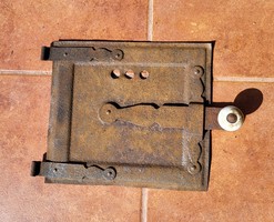 Antique wrought iron stove, foal stove, oven, sparhelted door with porcelain knob