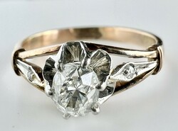 528T. Antique solitaire brilliant (0.5 ct) 14k gold (2.77 g) ring, snow white, with flawless stone!