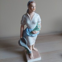 Rare collector's socdeco granite worker woman with flowers,