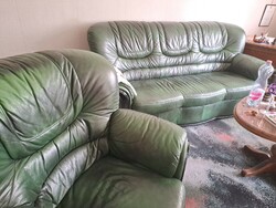 Italian original leather sofa set olive green rare