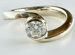 530T. Solitaire Hungarian brilliant (0.4 ct) 18k gold (5.4 g) ring with top weselton stone!
