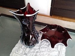 Antique Murano burgundy vase with split base with applied pattern and display stand!