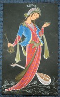 Indiai lantos nő akvarell ismeretlen kortárs kép alkotás 12 x 19,8 cm