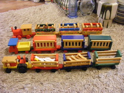 Retro wooden toy set train tractor truck with wagons animals and clowns