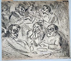 A curiosity! Károly Kernstok (?) Etching titled Artist's Table