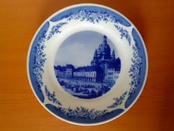 Kahla jelzett német kék fehér porcelán dísztányér gyűjtői sorozat Canaletto városkép olasz bazilika