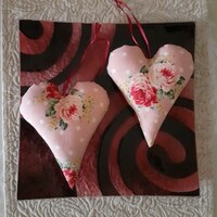 Rózsaszín rózsás romantikus szív szett ( 2 db)