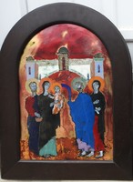 Fire enamel painting by Gábor Somogyi - presentation of Jesus in the church