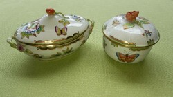 Herendi virágmintás pillangós porcelán bonbonier és tál