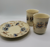 Zsolnay búzavirág mintás poharak és tányér