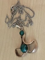 Necklace with silver modern pendant and malachite