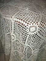 Dreamy beautiful white hand crocheted fringed tablecloth
