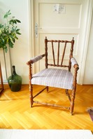 Rarity! Antique upholstered armchair armchair chair with copper wheels in English country style