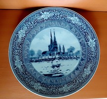 Huge blue tinted old antique Dutch glazed earthenware ceramic decorative plate marked church landscape lake