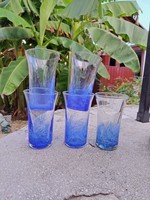 Retro 11,5 cm magas  pohár/ váza  repesztett Gyönyörű kék Fátyolüveg fátyol karcagi berekfürdői üveg