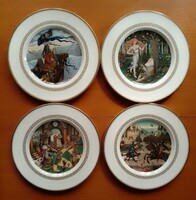 Collector's specialty, 4-piece English marked glazed porcelain decorative plate, King Arthur's British proverb