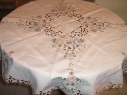 Beautiful vintage cut sewn on pink round tablecloth