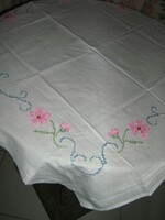 Beautiful cross-stitch floral embroidered white tablecloth