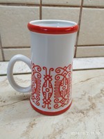 Hollóháza red porcelain cup painted with folk motifs for sale!