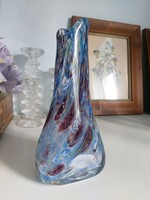 Csodaszép régi színes vastag üveg váza, csiszolt aljjal 25 cm