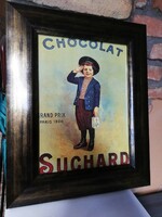 Chocolate advertising in a glazed wooden frame
