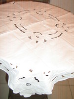 Beautiful ribbon embroidered with rice on a snow-white tablecloth