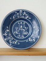 Blue handmade signed ceramic wall plate