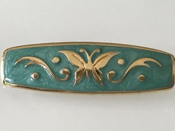 Enamel-decorated, fire-gilded brooch with a butterfly pattern, marked