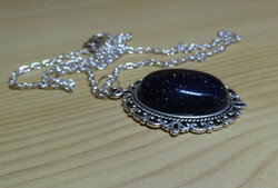 Blue-goldstone mineral pendant necklace.