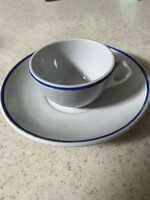 Zsolnay porcelán kék csikos kistányér mokkás csészével