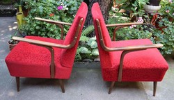 Pair of retro armchair + table in stable condition, made for furniture