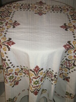 Beautiful antique vintage rich hand-embroidered cross-stitch woven tablecloth