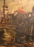 Bid! Original József Sándor Gyómrői/ gy. József Sándor/ / 1887-1936/ cityscape: washerwomen