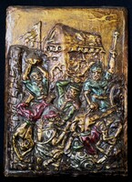 DT/144 - BENŐ szignóval – Egri csatajelenet, kerámia falidísz