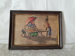 Antique marked caricature painting