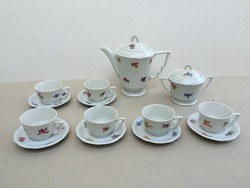 Régi Zsolnay porcelán virágos manófülű kávés mokkás készlet csésze kanna cukortartó 14 db