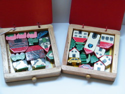 Vintage sevi toy wooden figurines (houses, pets) 2 boxes