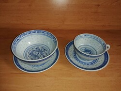 Kínai rizsszemes porcelán tálka csésze 2 db tányérral (28/d)