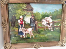 E. Weber signed a beautiful detailed oil painting on wood.